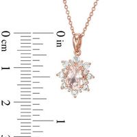 Oval Morganite and Lab-Created White Sapphire Sunburst Frame Pendant in 10K Rose Gold|Peoples Jewellers