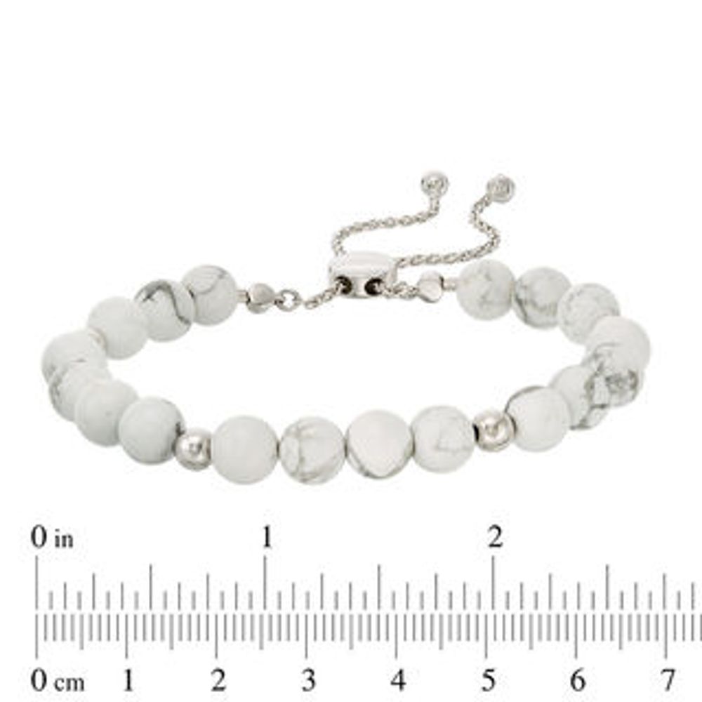 8.0mm Howlite and Polished Bead Bolo Bracelet in Sterling Silver - 9.0"|Peoples Jewellers