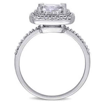 7.0mm Cushion-Cut Lab-Created White Sapphire and 0.09 CT. T.W. Diamond Double Frame Ring in 10K White Gold|Peoples Jewellers