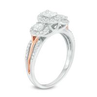 0.95 CT. T.W. Certified Oval Diamond Past Present Future® Frame Engagement Ring in 14K Two-Tone Gold (I/SI2)|Peoples Jewellers