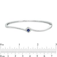 Vera Wang Love Collection Princess-Cut Blue Sapphire and 0.18 CT. T.W. Diamond Bypass Bangle in Sterling Silver - 7.5"|Peoples Jewellers