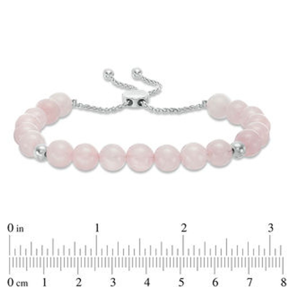 8.0mm Rose Quartz and Polished Bead Bolo Bracelet in Sterling Silver - 9.0"|Peoples Jewellers
