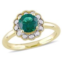 6.5mm Lab-Created Emerald Flower Vintage-Style Ring in 10K Gold|Peoples Jewellers