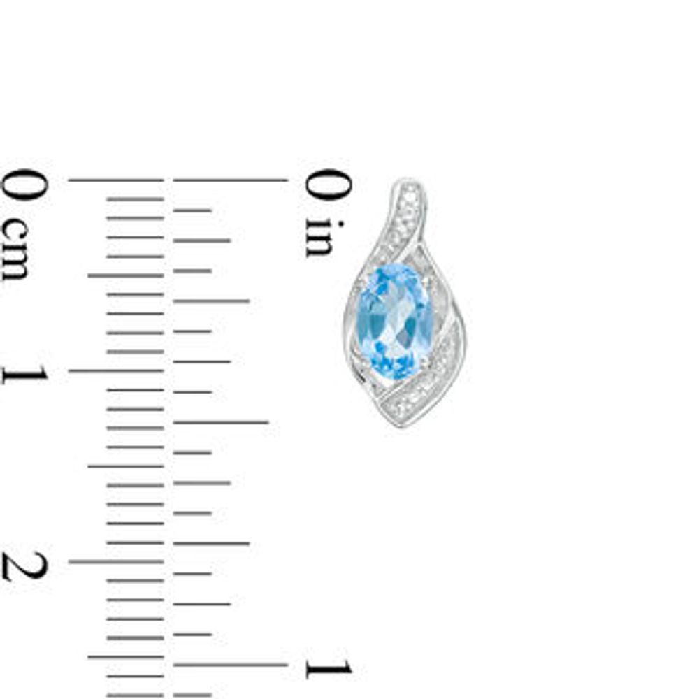 Oval Blue Topaz and Lab-Created White Sapphire Beaded Open Flame Pendant and Drop Earrings Set in Sterling Silver|Peoples Jewellers