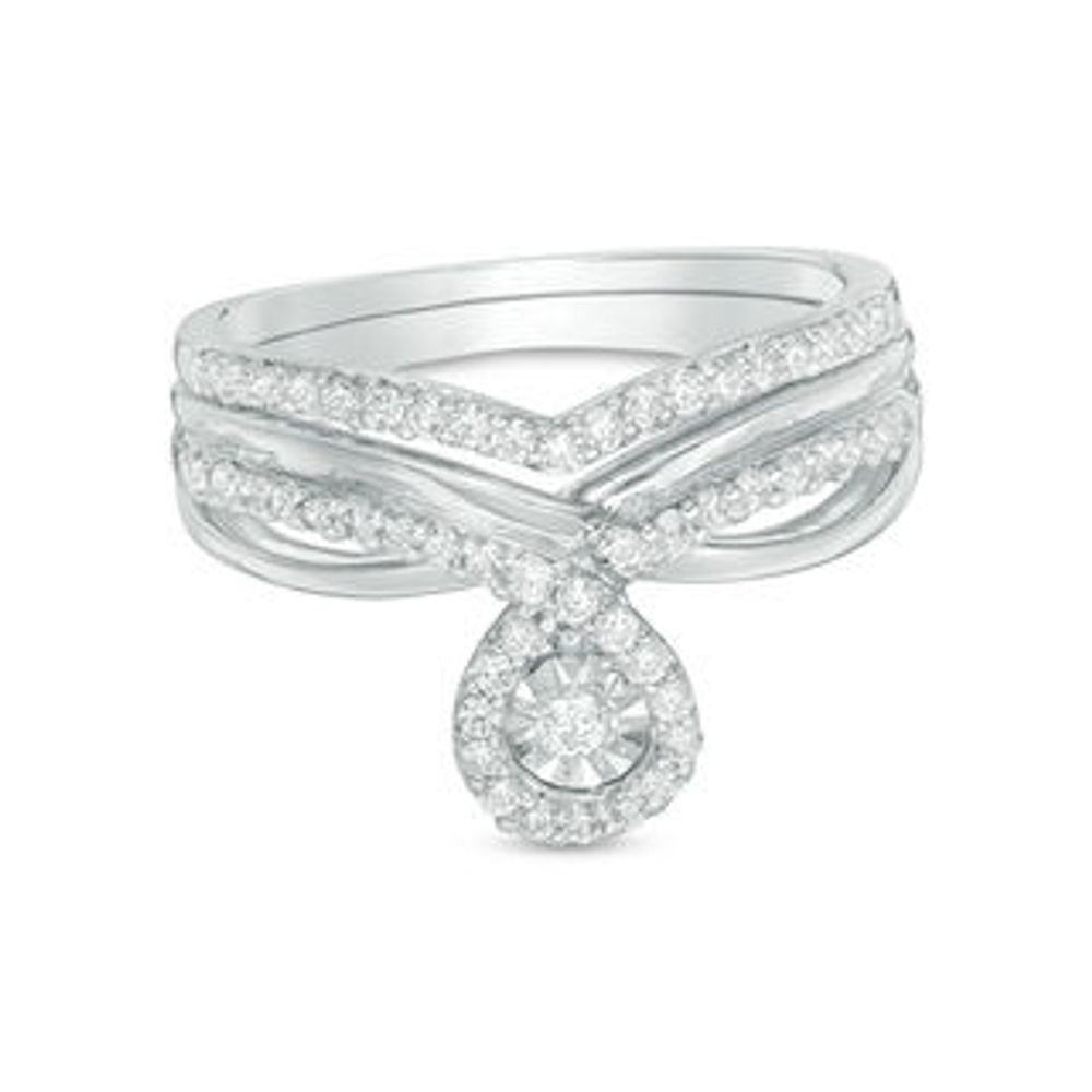 0.37 CT. T.W. Diamond Pear-Shaped Frame Twist Shank Bridal Set in Sterling Silver|Peoples Jewellers