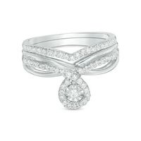 0.37 CT. T.W. Diamond Pear-Shaped Frame Twist Shank Bridal Set in Sterling Silver|Peoples Jewellers