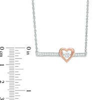 Unstoppable Love™ Lab-Created White Sapphire Heart Bar Necklace in Sterling Silver and 10K Rose Gold|Peoples Jewellers