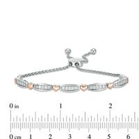 0.50 CT. T.W. Diamond Alternating Bar and Heart Bolo Bracelet in Sterling Silver and 10K Rose Gold - 9.5"|Peoples Jewellers