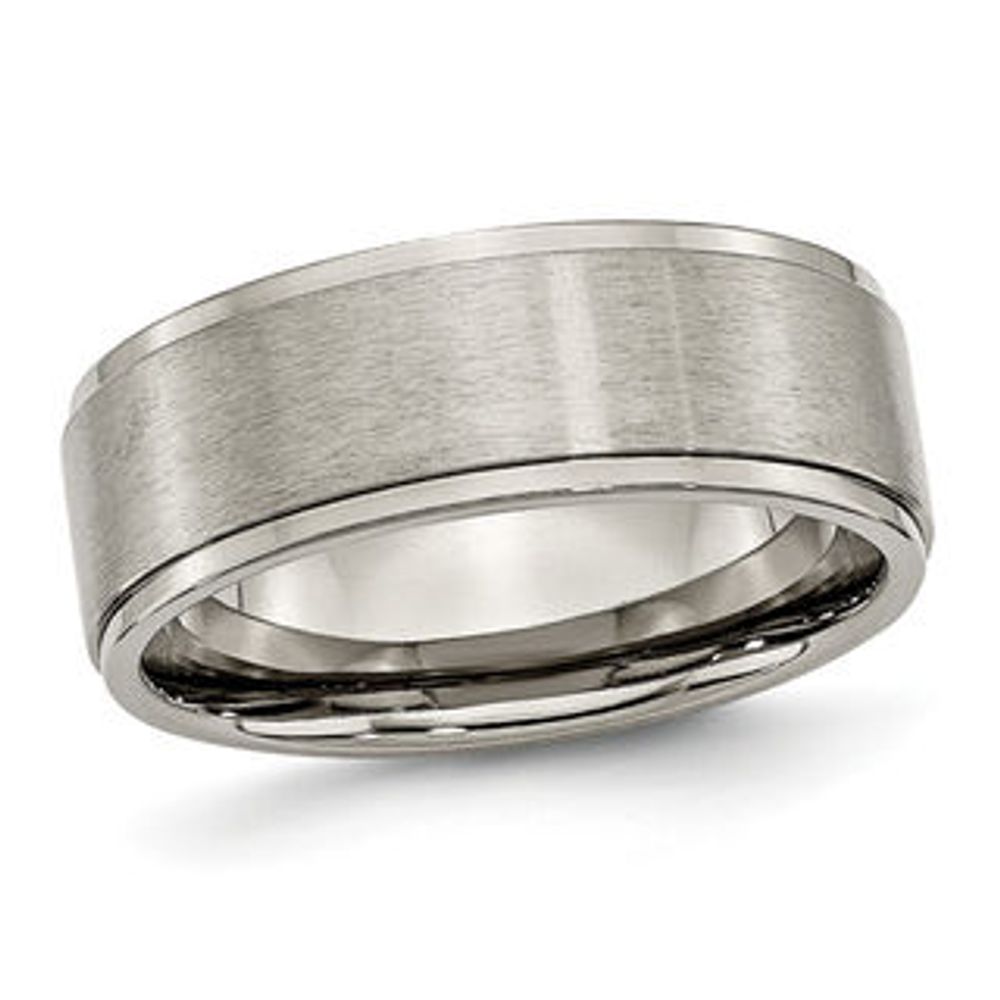 Men's 8.0mm Ridged Edge Comfort Fit Wedding Band in Titanium|Peoples Jewellers