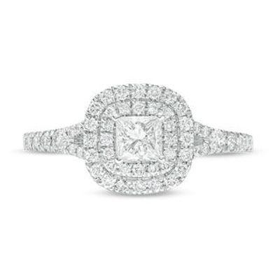 0.70 CT. T.W. Canadian Certified Princess-Cut Diamond Double Frame Engagement Ring in 14K White Gold (I/I2)|Peoples Jewellers