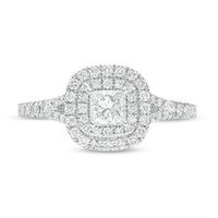 0.70 CT. T.W. Canadian Certified Princess-Cut Diamond Double Frame Engagement Ring in 14K White Gold (I/I2)|Peoples Jewellers