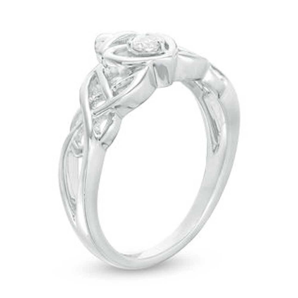 0.09 CT. Diamond Solitaire Braided Claddagh Promise Ring 10K White Gold|Peoples Jewellers