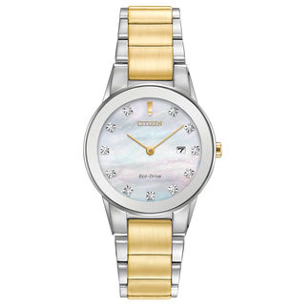 Ladies' Exclusive Citizen Eco-Drive® Axiom Diamond Accent Two-Tone Watch with Mother-of-Pearl Dial (Model: GA1059-56D)|Peoples Jewellers