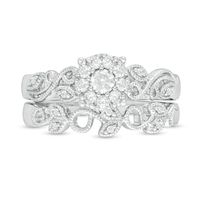 Perfect Fit 0.30 CT. T.W. Diamond Frame Vine-Shank Vintage-Style Interlocking Bridal Set in 10K White Gold|Peoples Jewellers