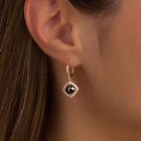 2.37 CT. T.W. Cushion-Cut Enhanced Black and White Diamond Frame Vintage-Style Drop Earrings in 10K Rose Gold|Peoples Jewellers