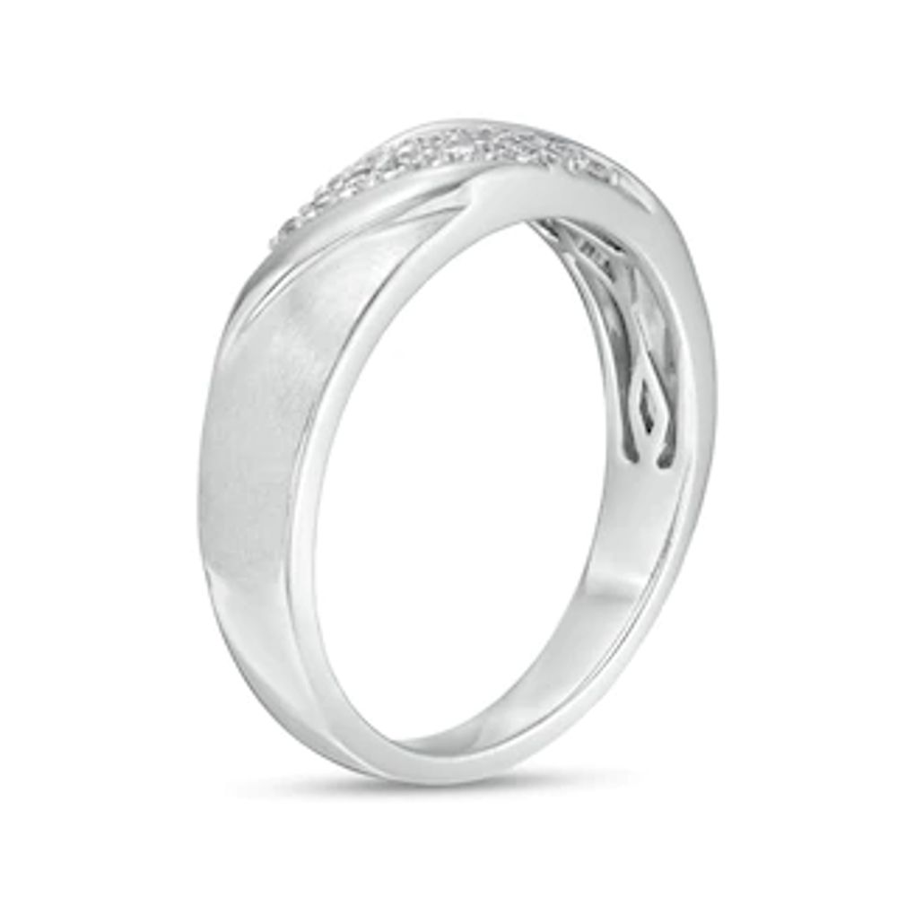 Ladies' 0.15 CT. T.W. Diamond Double Slant Wedding Band in 10K White Gold|Peoples Jewellers