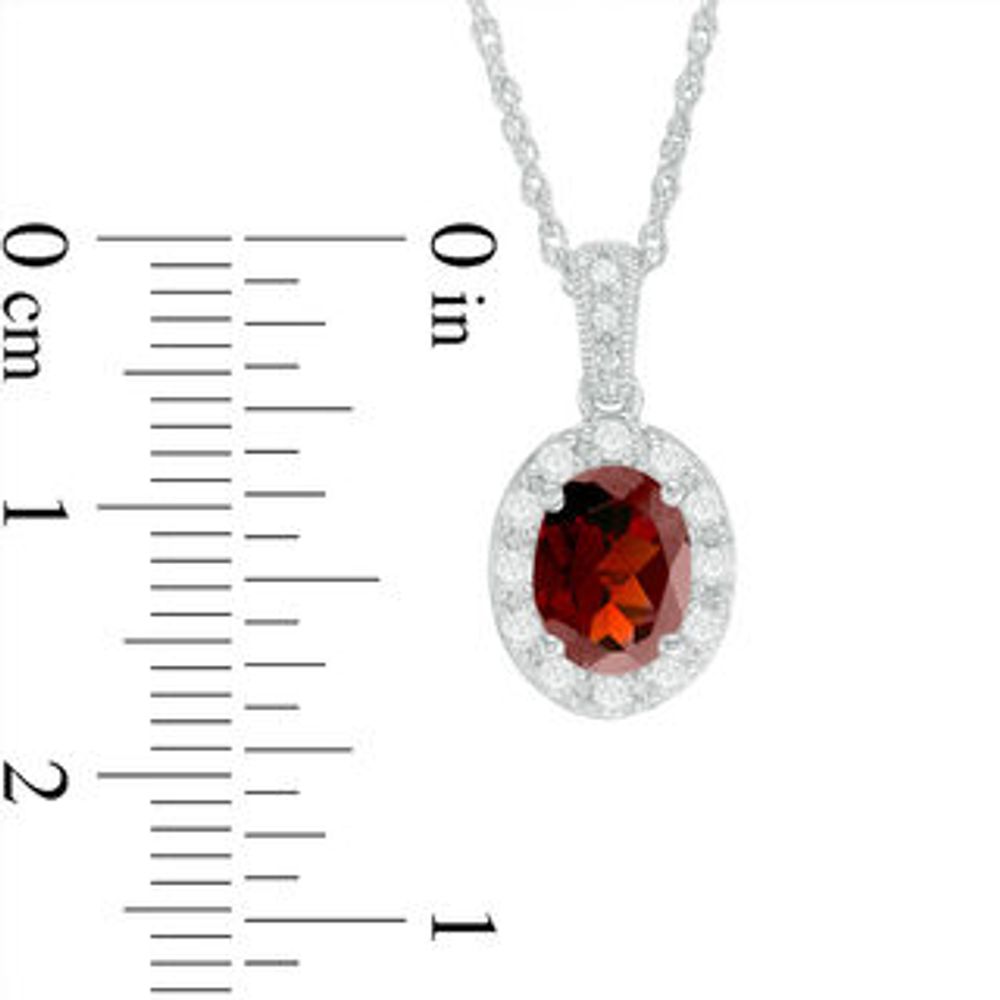 Oval Garnet and Lab-Created White Sapphire Frame Vintage-Style Pendant in Sterling Silver|Peoples Jewellers