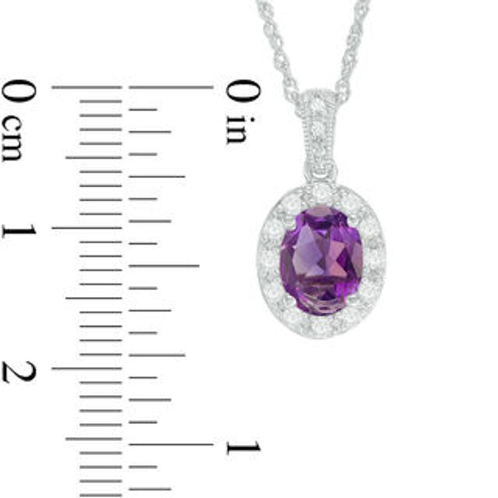 Oval Amethyst and Lab-Created White Sapphire Frame Vintage-Style Pendant in Sterling Silver|Peoples Jewellers