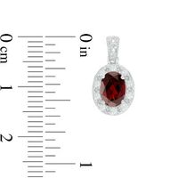 Oval Garnet and Lab-Created White Sapphire Frame Vintage-Style Drop Earrings in Sterling Silver|Peoples Jewellers