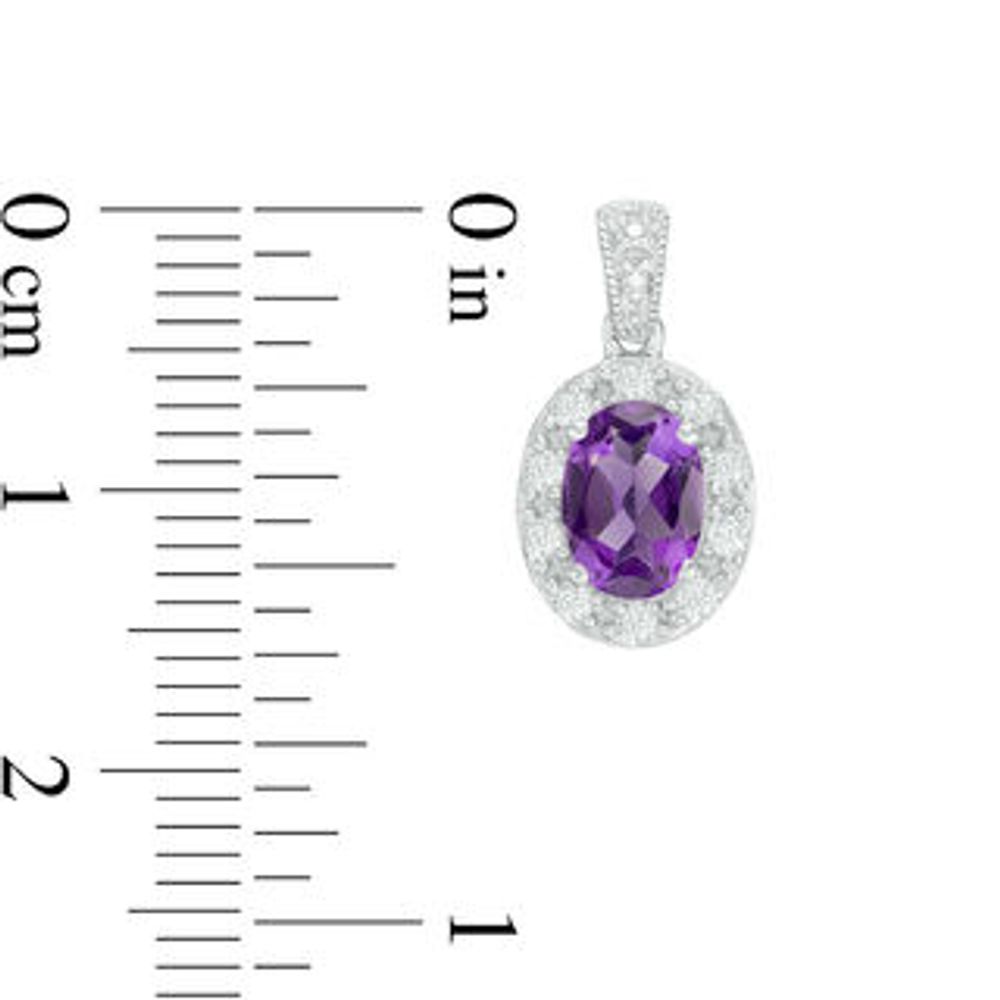 Oval Amethyst and Lab-Created White Sapphire Frame Vintage-Style Drop Earrings in Sterling Silver|Peoples Jewellers