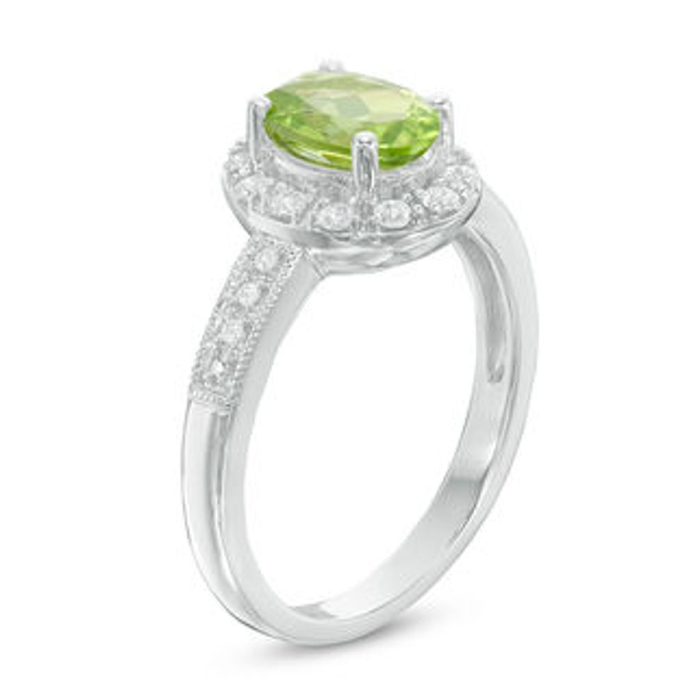 Oval Peridot and Lab-Created White Sapphire Frame Vintage-Style Ring in Sterling Silver|Peoples Jewellers