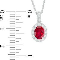 Oval Lab-Created Ruby and White Sapphire Frame Vintage-Style Pendant in Sterling Silver|Peoples Jewellers