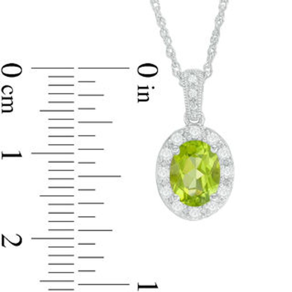 Oval Peridot and Lab-Created White Sapphire Frame Vintage-Style Pendant in Sterling Silver|Peoples Jewellers