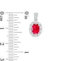 Oval Lab-Created Ruby and White Sapphire Frame Vintage-Style Drop Earrings in Sterling Silver|Peoples Jewellers