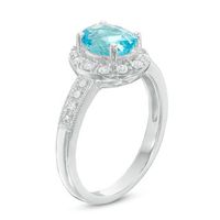 Oval Swiss Blue Topaz and Lab-Created White Sapphire Frame Vintage-Style Ring in Sterling Silver|Peoples Jewellers