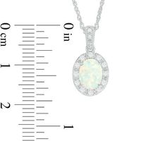 Oval Lab-Created Opal and White Sapphire Frame Vintage-Style Pendant in Sterling Silver|Peoples Jewellers