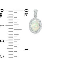 Oval Lab-Created Opal and White Sapphire Frame Vintage-Style Drop Earrings in Sterling Silver|Peoples Jewellers