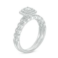 0.30 CT. T.W. Diamond Double Cushion Frame Twist Braid Bridal Set in 10K White Gold|Peoples Jewellers