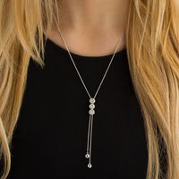 0.13 CT. T.W. Diamond Three Stone Frame Lariat-Style Bolo Necklace in Sterling Silver - 26"|Peoples Jewellers