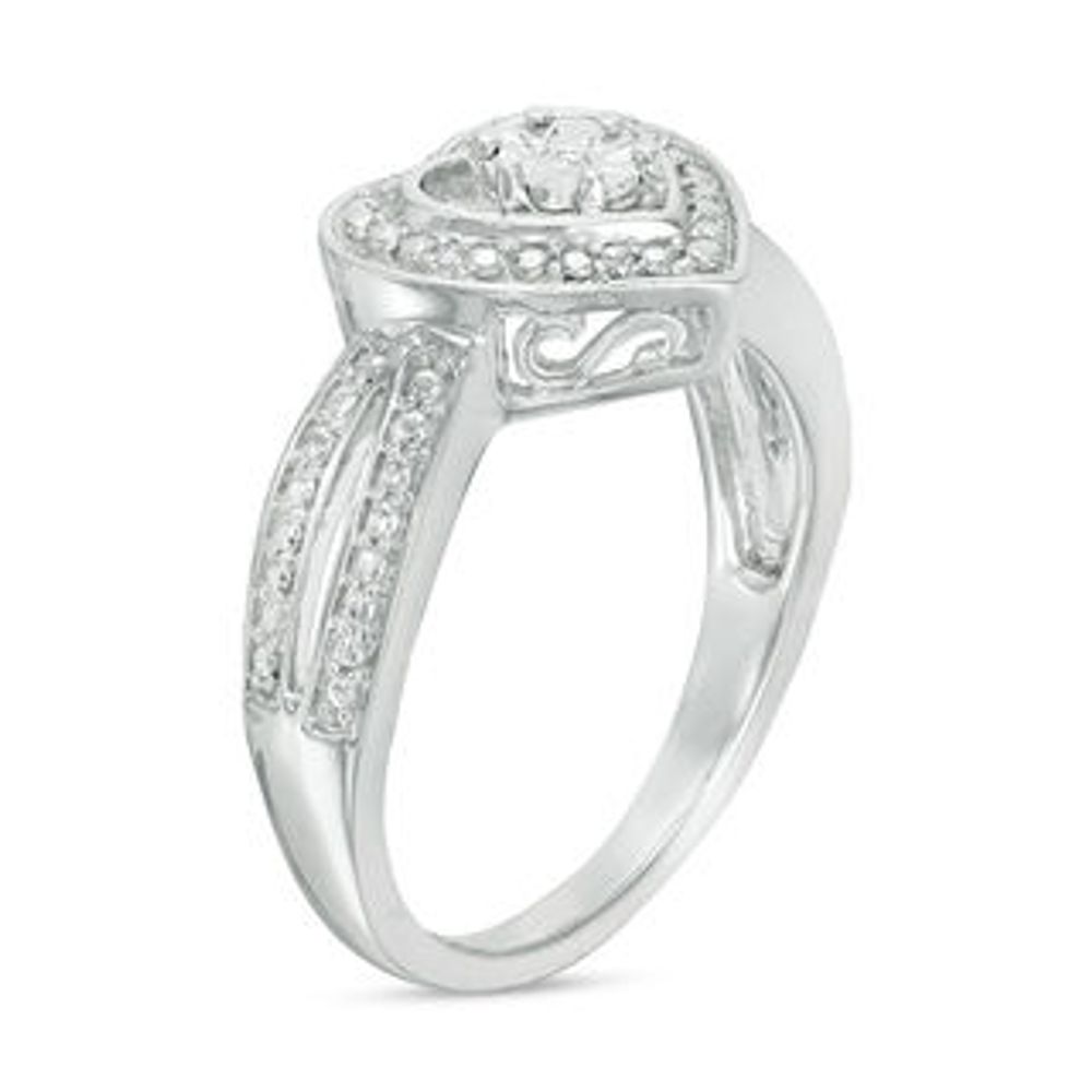 Composite Diamond Accent Heart Frame Ring in Sterling Silver|Peoples Jewellers