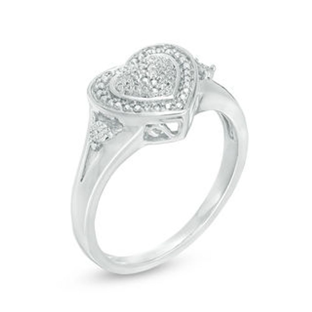 Multi-Diamond Accent Frame Heart Ring in Sterling Silver|Peoples Jewellers