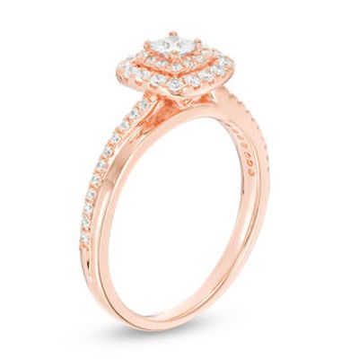 0.45 CT. T.W. Princess-Cut Diamond Double Frame Engagement Ring in 14K Rose Gold|Peoples Jewellers