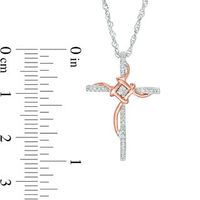 0.086 CT. T.W. Diamond Layered Knot Cross Pendant in Sterling Silver and 10K Rose Gold|Peoples Jewellers