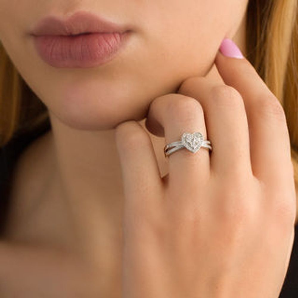 0.116 CT. T.W. Diamond Heart Frame Promise Ring in Sterling Silver|Peoples Jewellers