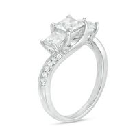 Princess-Cut Lab-Created White Sapphire Three Stone Engagement Ring in Sterling Silver|Peoples Jewellers