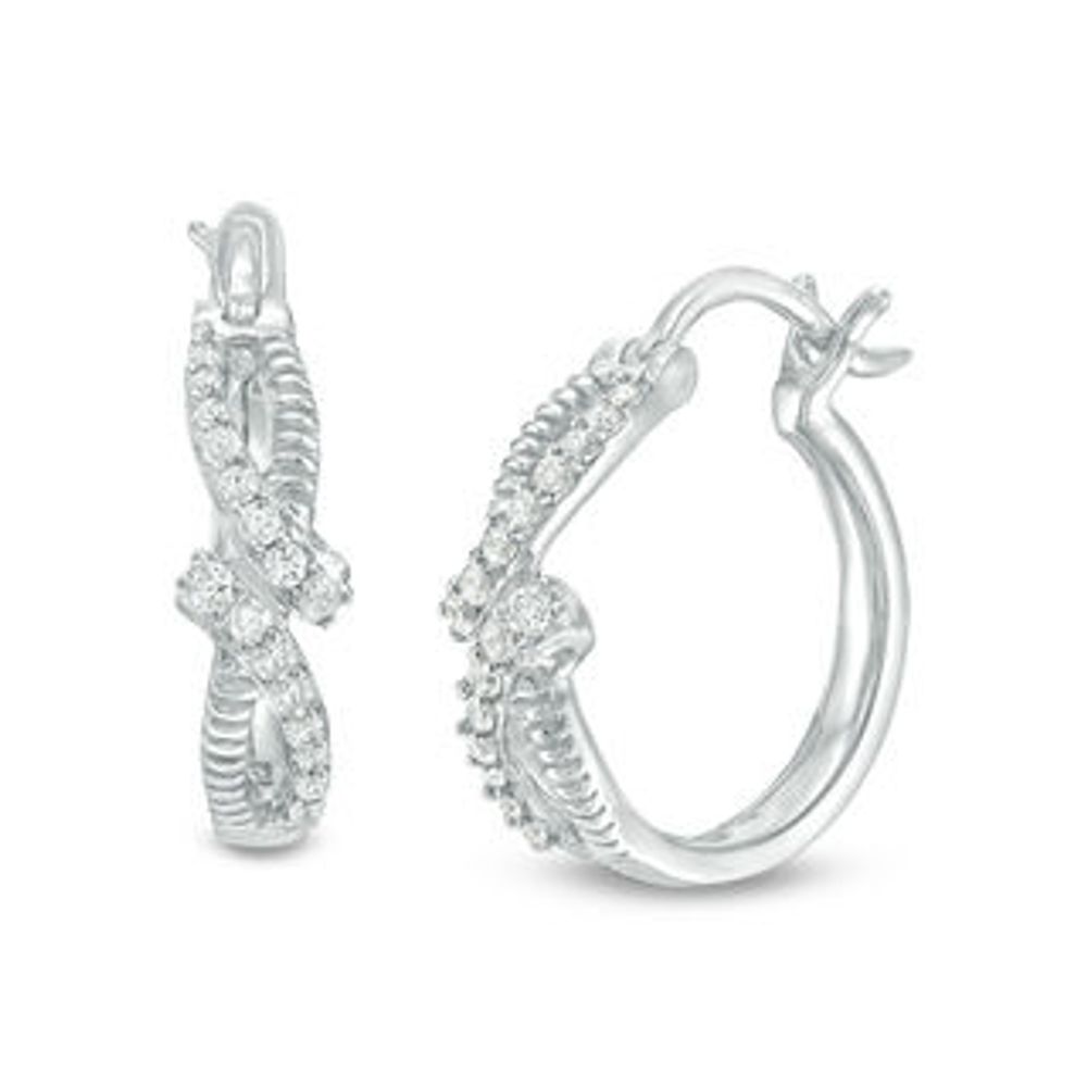 0.23 CT. T.W. Diamond Textured Bypass Hoop Earrings in Sterling Silver|Peoples Jewellers