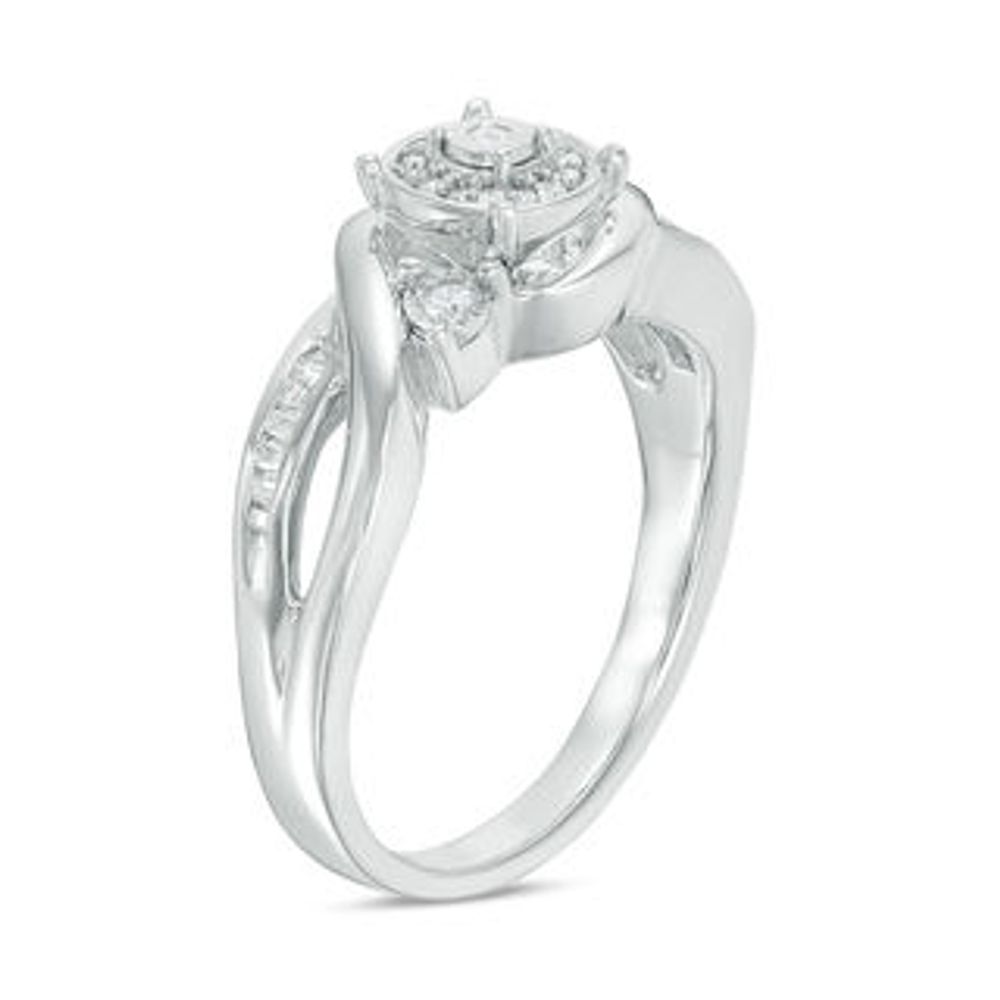 0.115 CT. T.W. Baguette and Round Diamond Frame Bypass Promise Ring in Sterling Silver|Peoples Jewellers