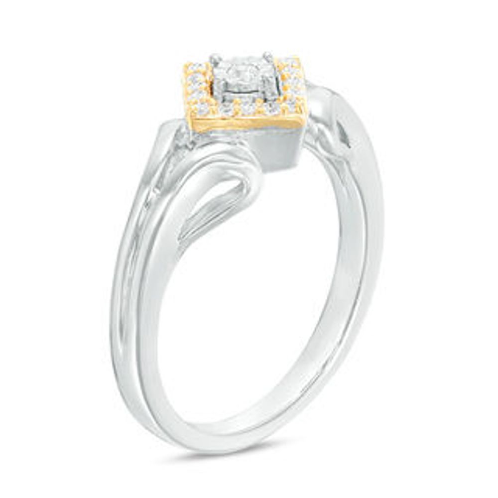 0.145 CT. T.W. Diamond Tilted Square Frame Promise Ring in Sterling Silver and 10K Gold|Peoples Jewellers