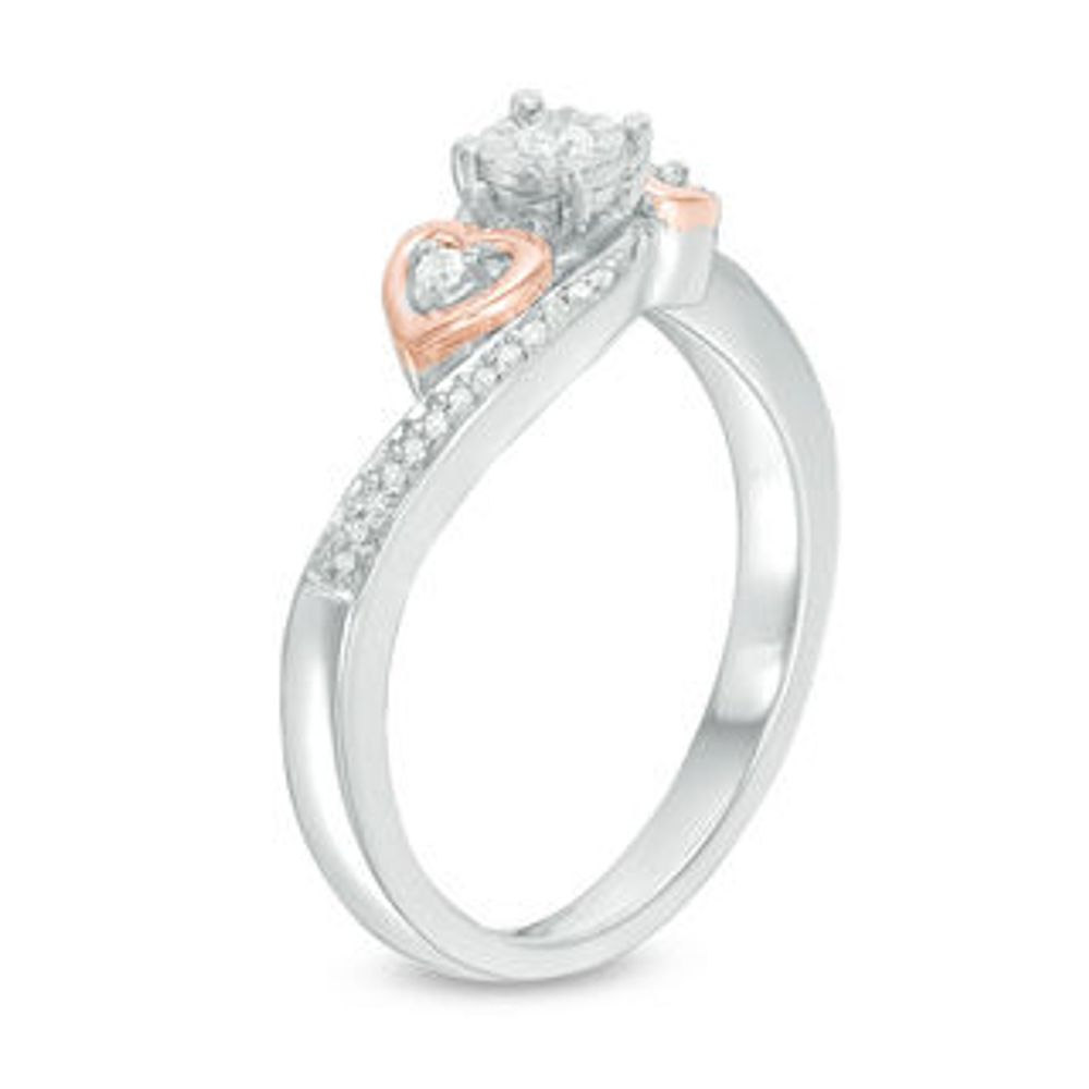 0.086 CT. T.W. Diamond Heart Sides Promise Ring in Sterling Silver and 10K Rose Gold|Peoples Jewellers