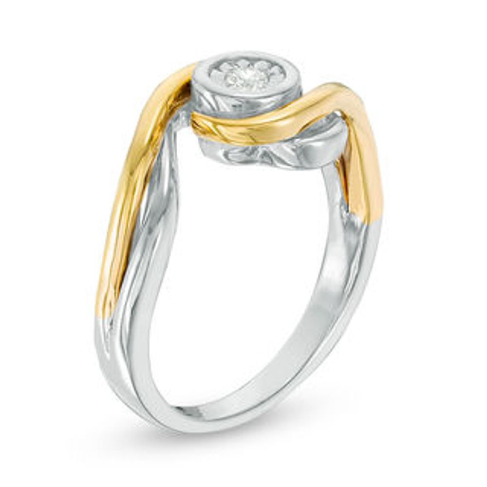 0.04 CT. Diamond Solitaire Swirl Bypass Promise Ring in Sterling Silver and 10K Gold|Peoples Jewellers