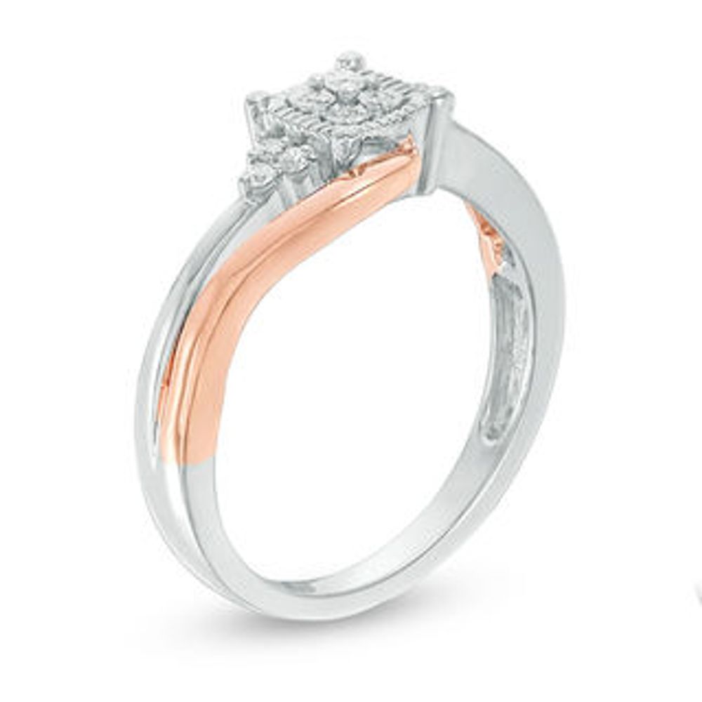 0.115 CT. T.W. Diamond Cushion Frame Tri-Sides Bypass Promise Ring in Sterling Silver and 10K Rose Gold|Peoples Jewellers