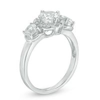 Lab-Created White Sapphire Three Stone Flower Frame Engagement Ring in 10K White Gold|Peoples Jewellers