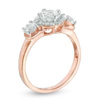 Lab-Created White Sapphire Three Stone Flower Frame Engagement Ring in 10K Rose Gold|Peoples Jewellers