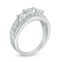 Lab-Created White Sapphire Three Stone Split Shank Engagement Ring in Sterling Silver|Peoples Jewellers