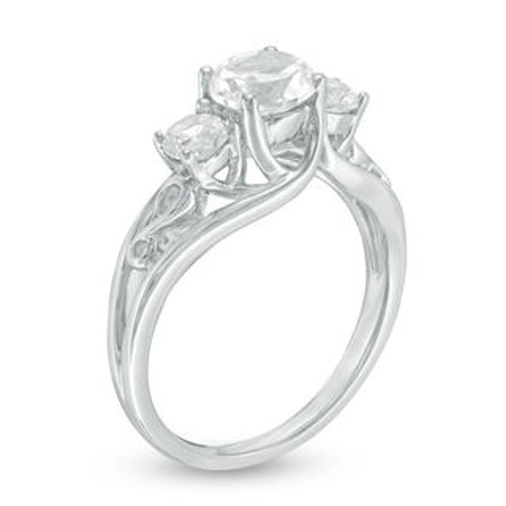 Lab-Created White Sapphire Three Stone Bypass Infinity Engagement Ring in Sterling Silver|Peoples Jewellers