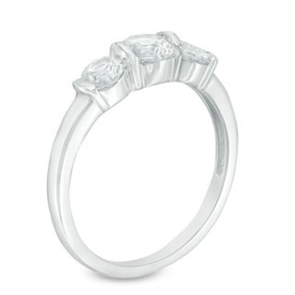 Lab-Created White Sapphire Three Stone Collar Engagement Ring in Sterling Silver|Peoples Jewellers